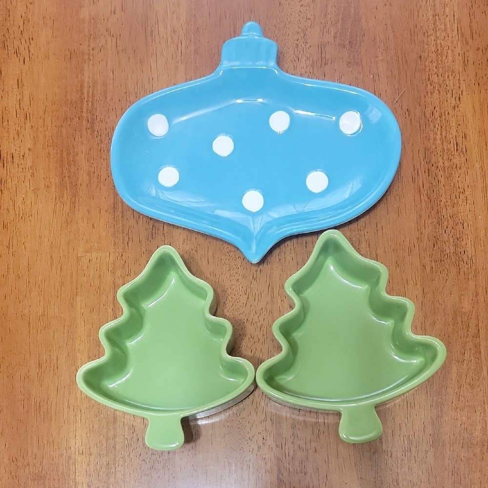 Festive Ornament and Tree Shaped Holiday Plates - Blue and Green